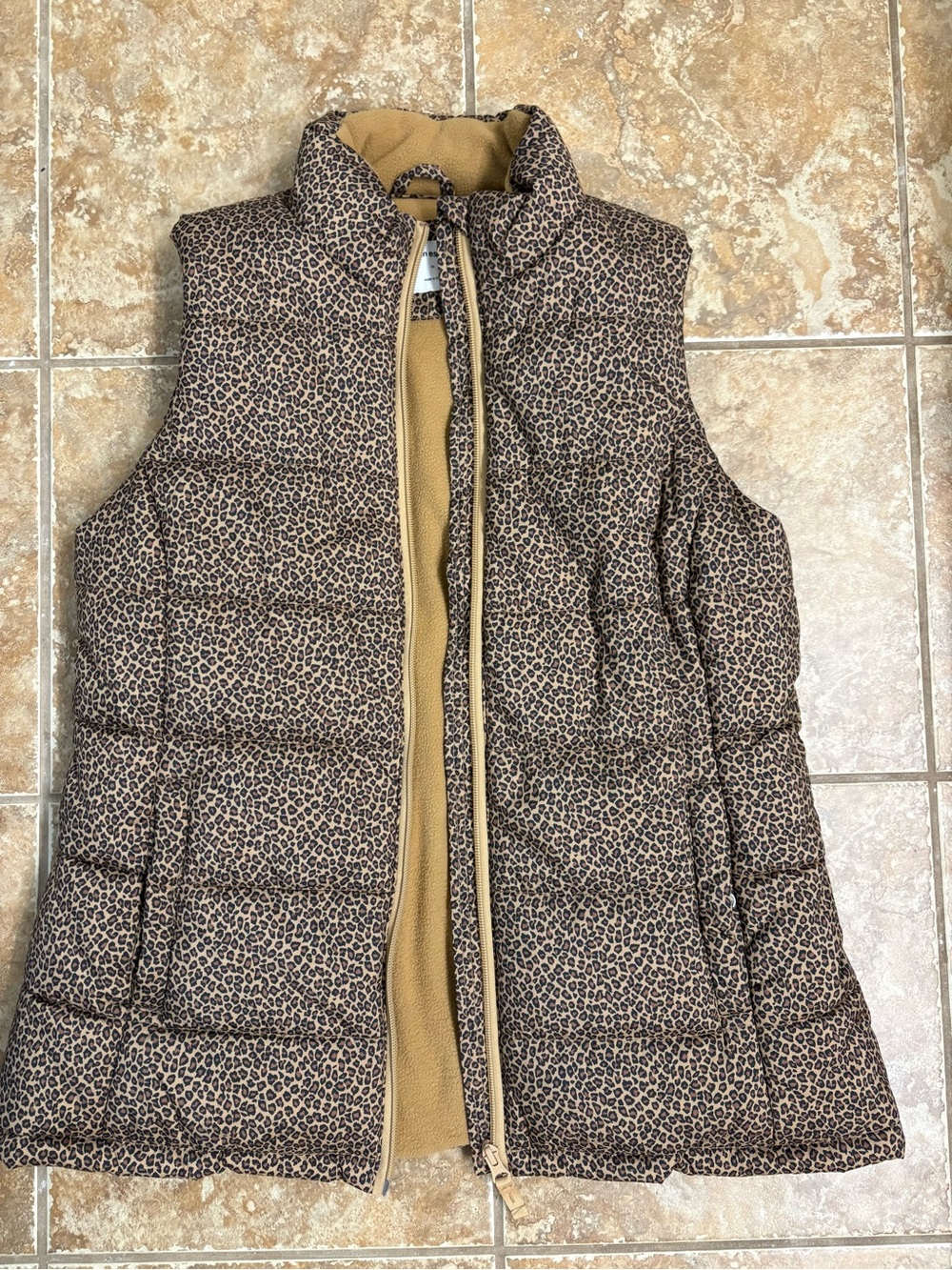 Amazon Leopard Print Puffer Vest in Brown and Tan